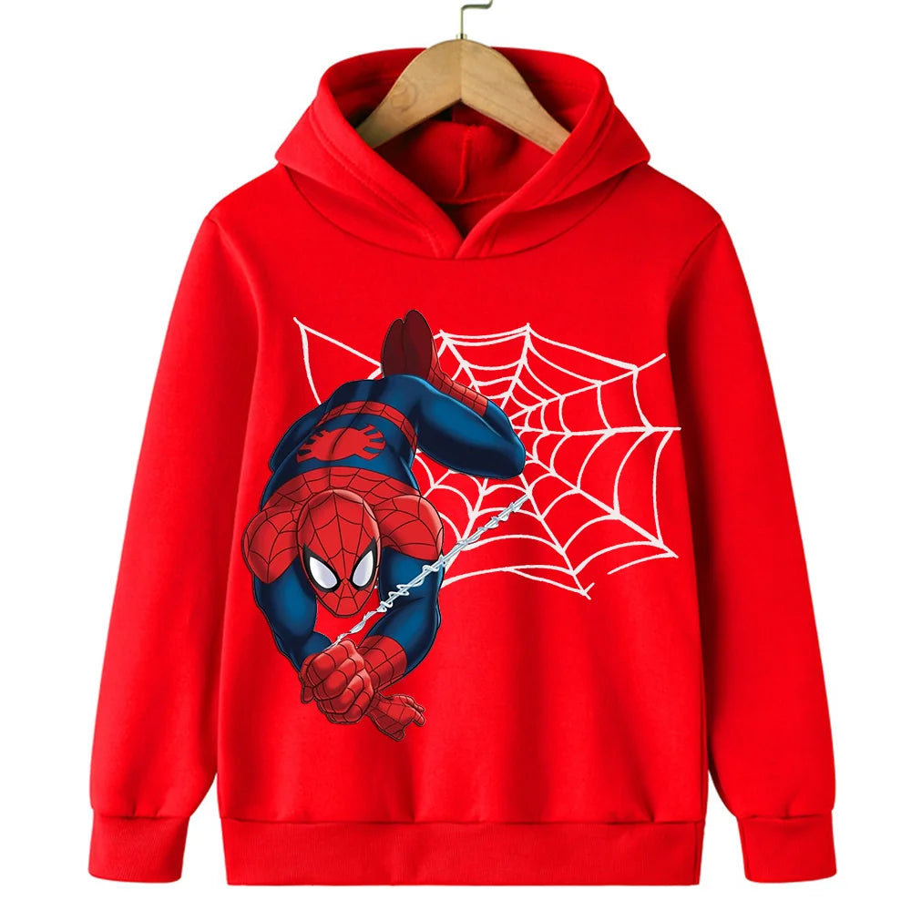 Red hoodie with Spider-Man design on a white background