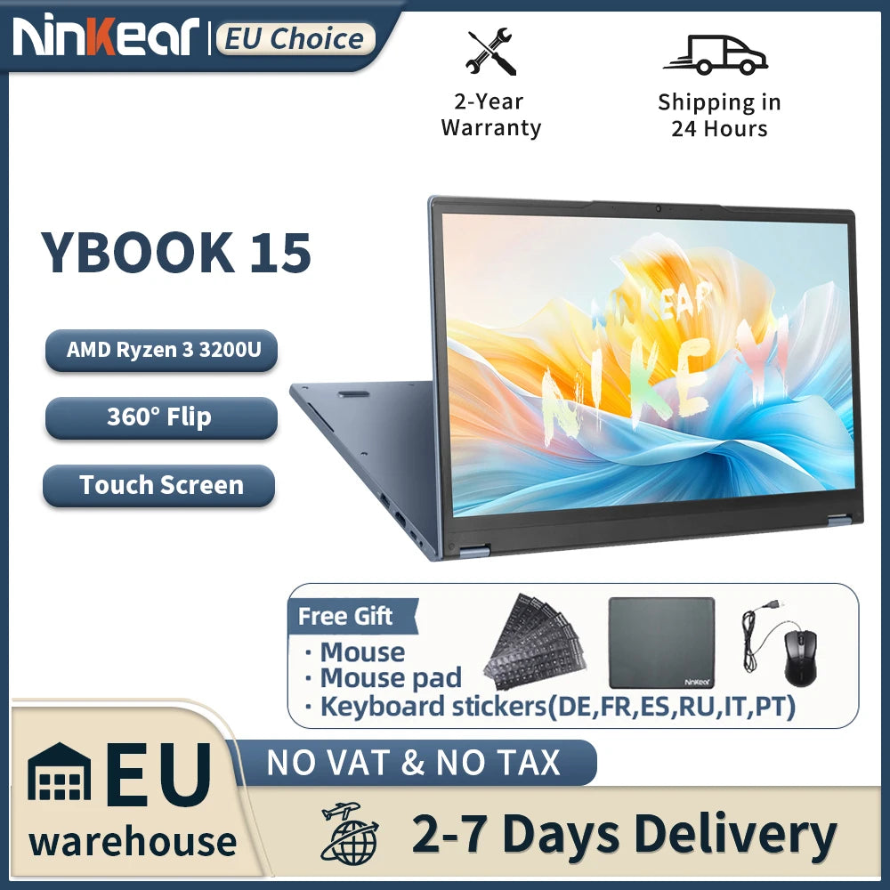 Ninkear YBOOK15 Laptop Ryzen 3 3200U 15.6 Inch FHD IPS Touchscreen 16GB RAM 512GB SSD Windows 11 Backlit Keyboard
