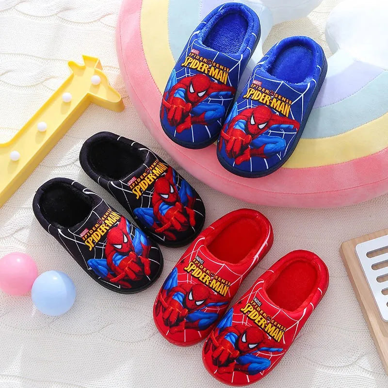 Spiderman Cartoon Printed Cotton Slippers For Kids Indoor Shoes Cozy Warmth For Autumn Winter Boys Slippers