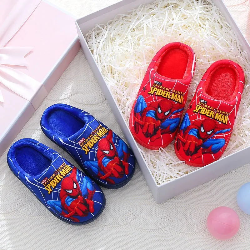 Spiderman Cartoon Printed Cotton Slippers For Kids Indoor Shoes Cozy Warmth For Autumn Winter Boys Slippers