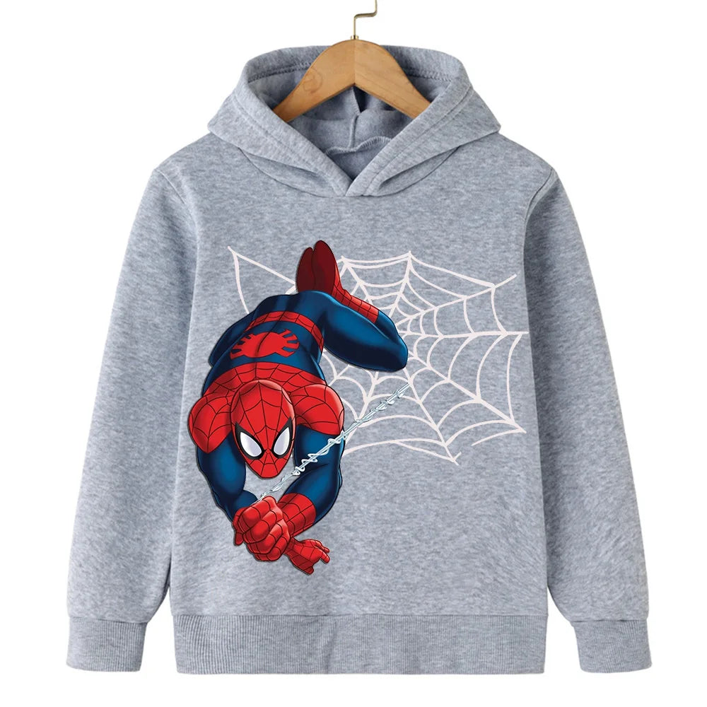 Gray hoodie with Spider-Man graphic on a white background