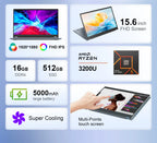 Ninkear YBOOK15 Laptop Ryzen 3 3200U 15.6 Inch FHD IPS Touchscreen 16GB RAM 512GB SSD Windows 11 Backlit Keyboard