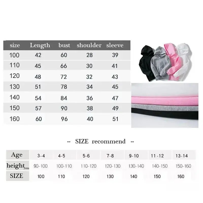 Size chart and sample fabric swatches for clothing with measurements in centimeters.