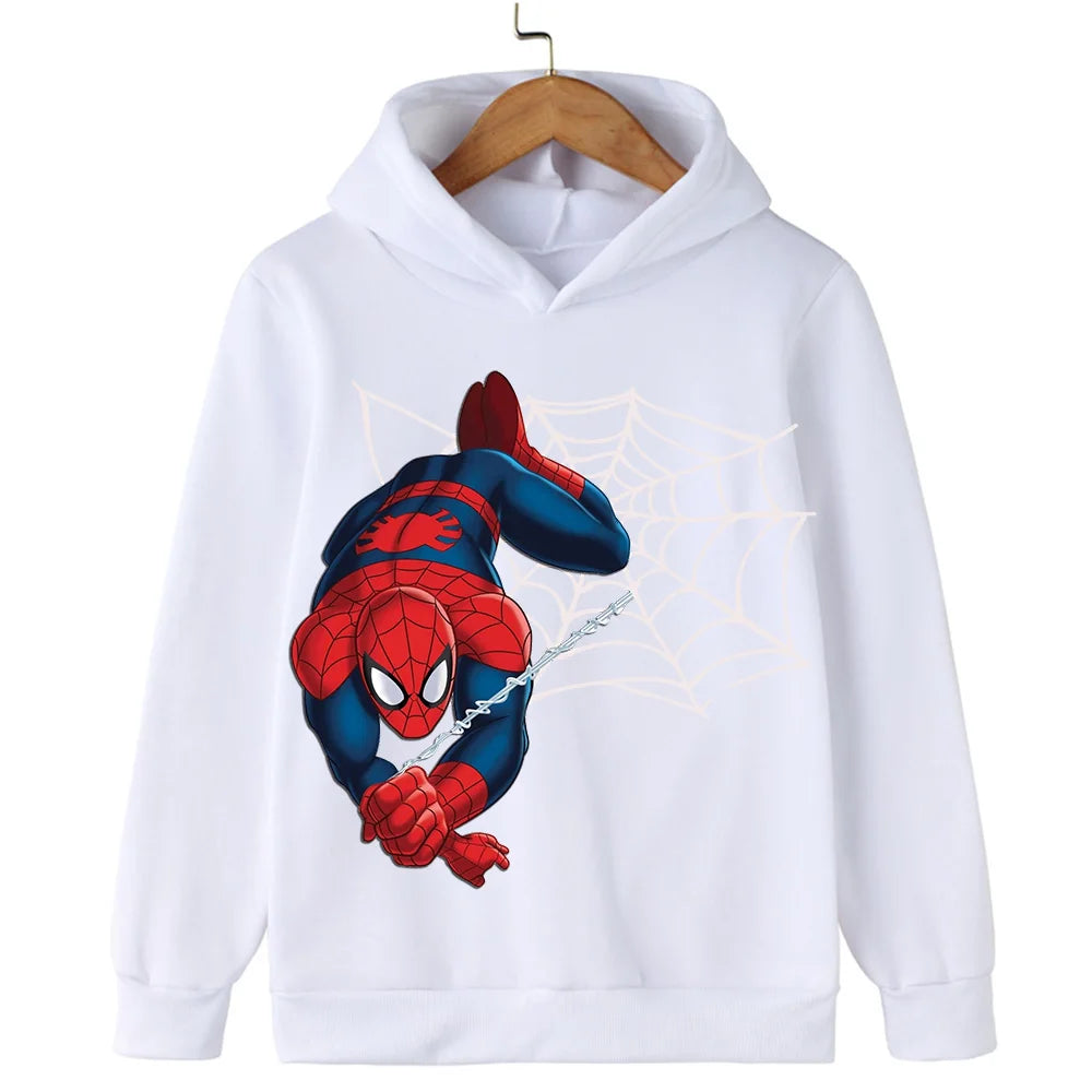 White hoodie with Spider-Man graphic on a white background