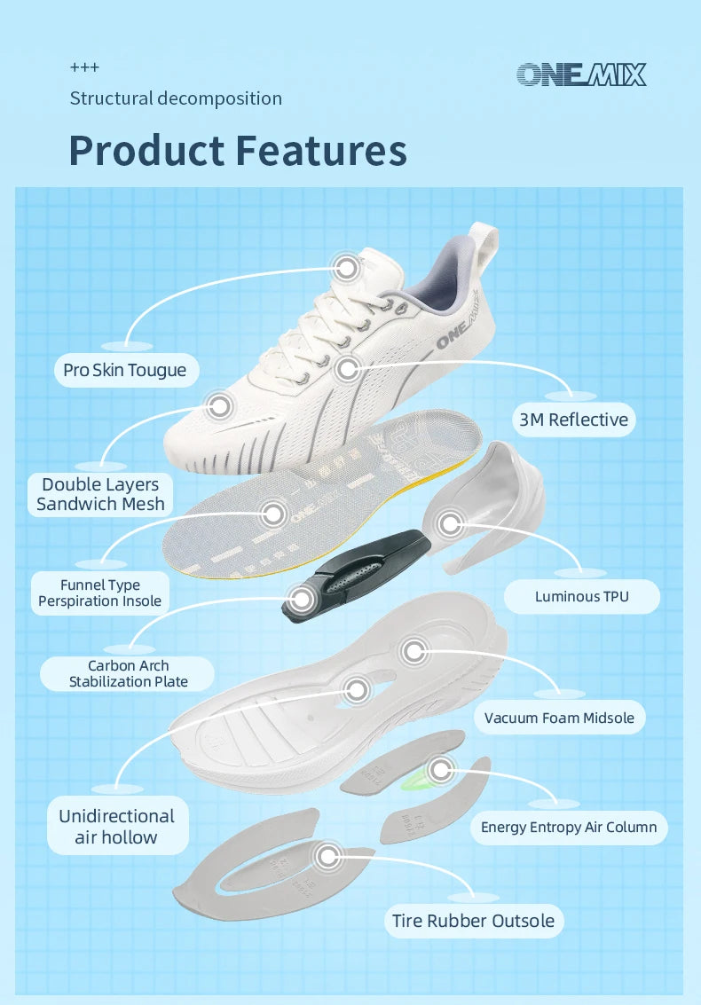 ONEMIX Men Running Shoes Outdoor Fitness Anti Skid Cushioning Ultra Light Support Comfort Trainers Sneakers