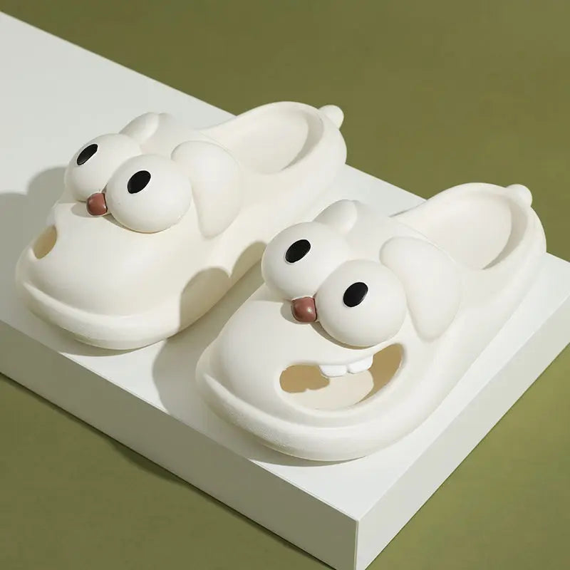 "Meet the cutest and funniest slippers you'll ever wear—Tongue Kiss Big Eye Dog Slippers! 🐶💋"